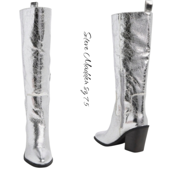 Steve Madden Shoes - Steve Madden Seven Silver Metallic Leather Knee High Boots 7.5